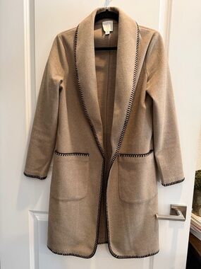Joie Camel Trench Over Coat with Black Stitch Trim